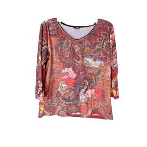 YUKIKO Women's Polyester/Spandex Floral Multicolor L/S Blouse Sz LRG